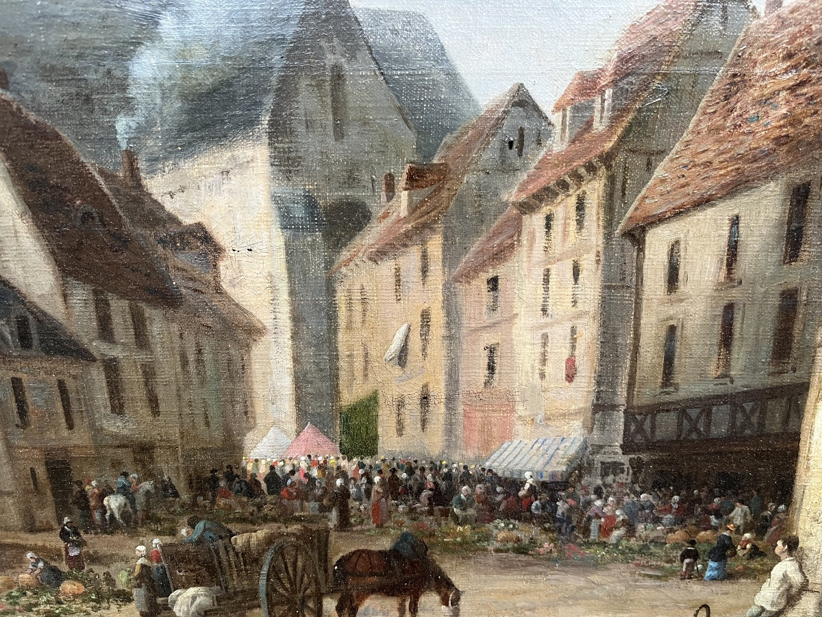 Huile sur toile scène de marché signée Gabrielli-photo-2