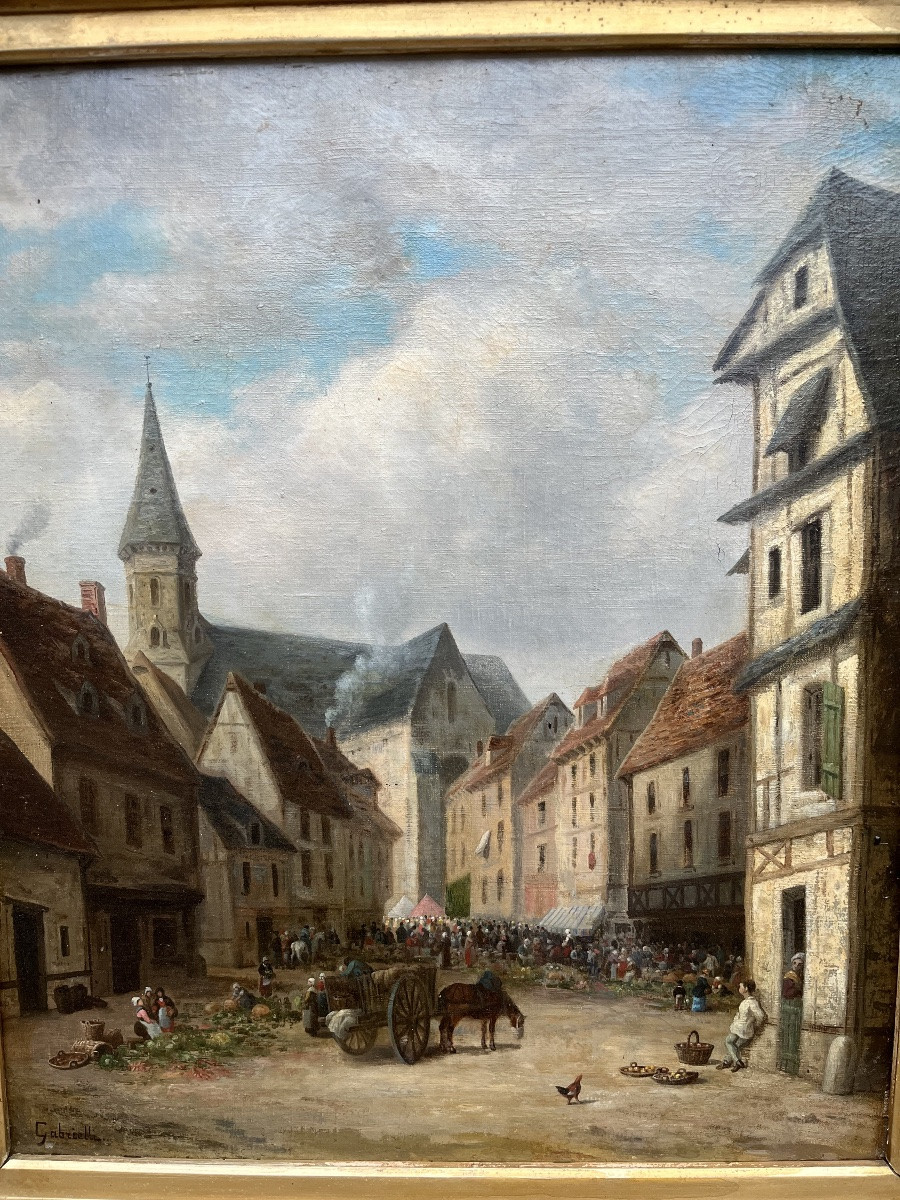 Huile sur toile scène de marché signée Gabrielli-photo-6