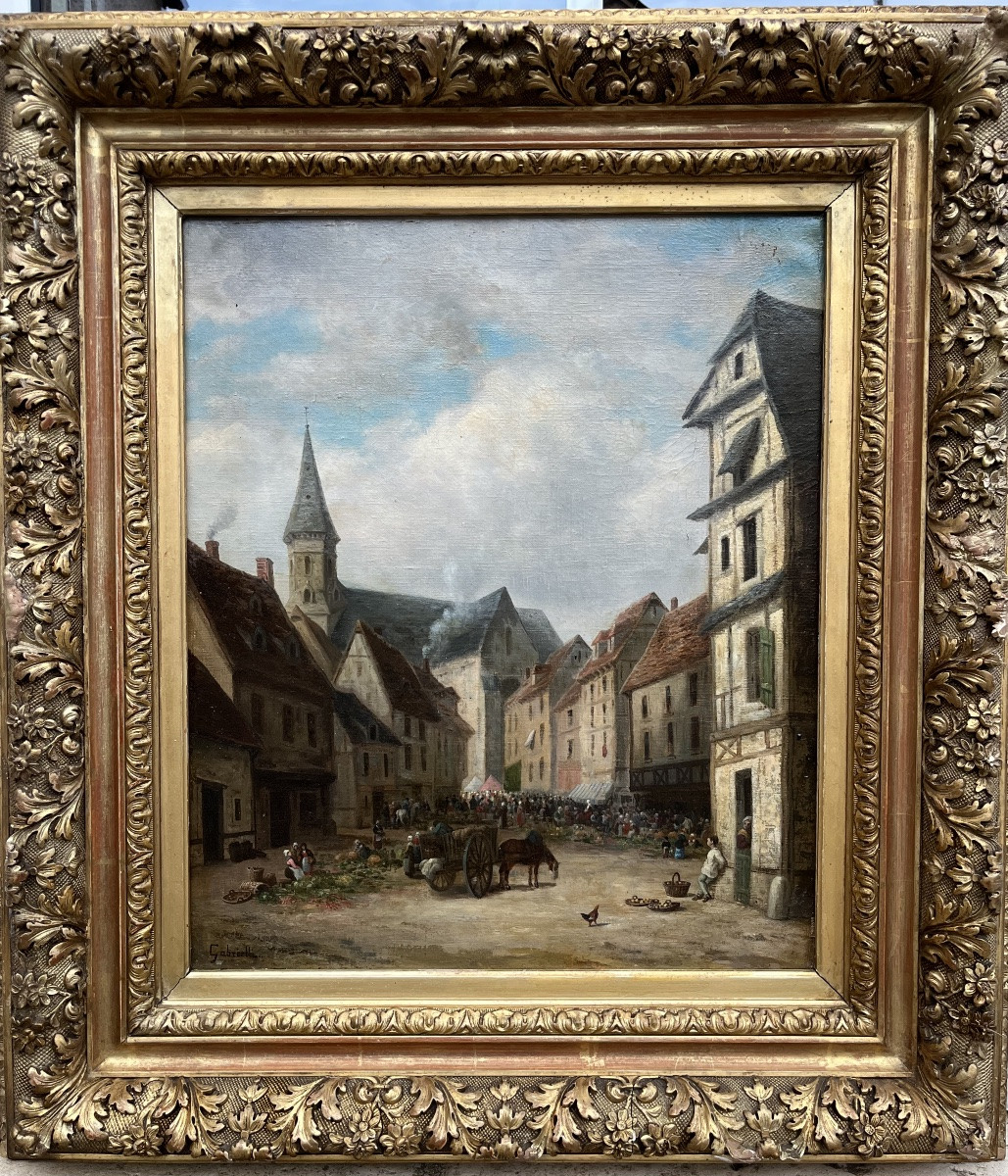Huile sur toile scène de marché signée Gabrielli-photo-7
