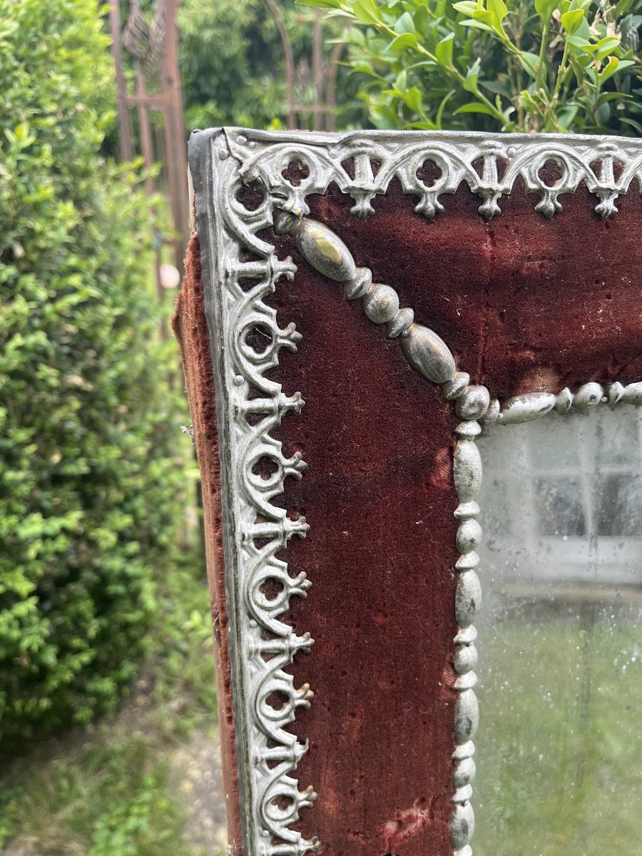 Miroir XIXe gainé de velour -photo-2