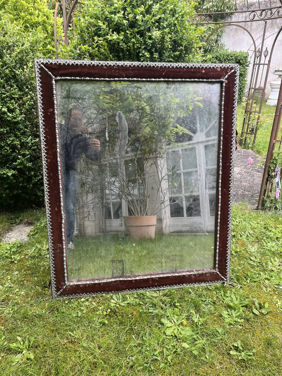 Miroir XIXe gainé de velour -photo-1