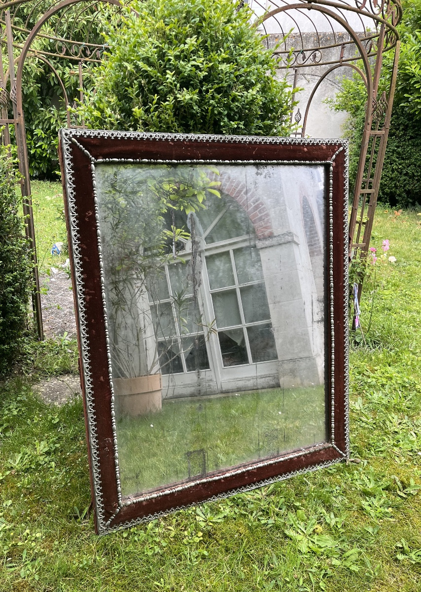 Miroir XIXe gainé de velour 