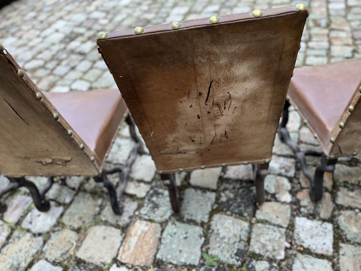 Suite Of 6 Louis XIII Style Chairs With Leather Seats-photo-1