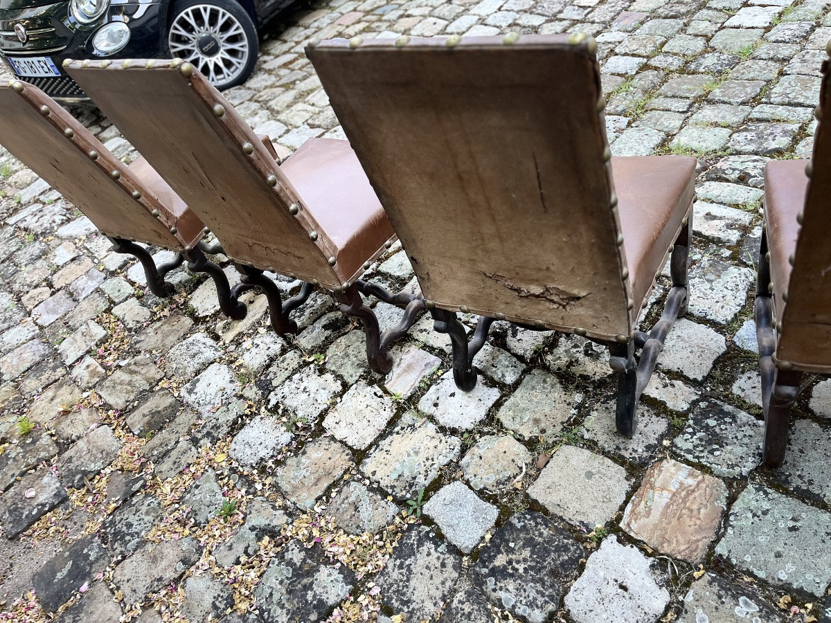 Suite Of 6 Louis XIII Style Chairs With Leather Seats-photo-2
