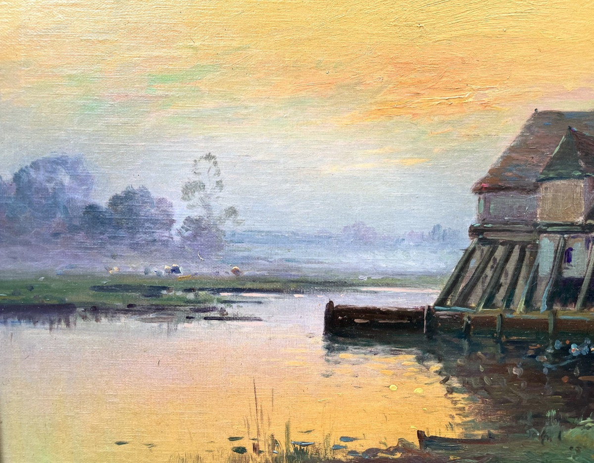 Sunset Landscapes By Dumoutier - Oil On Canvas-photo-1