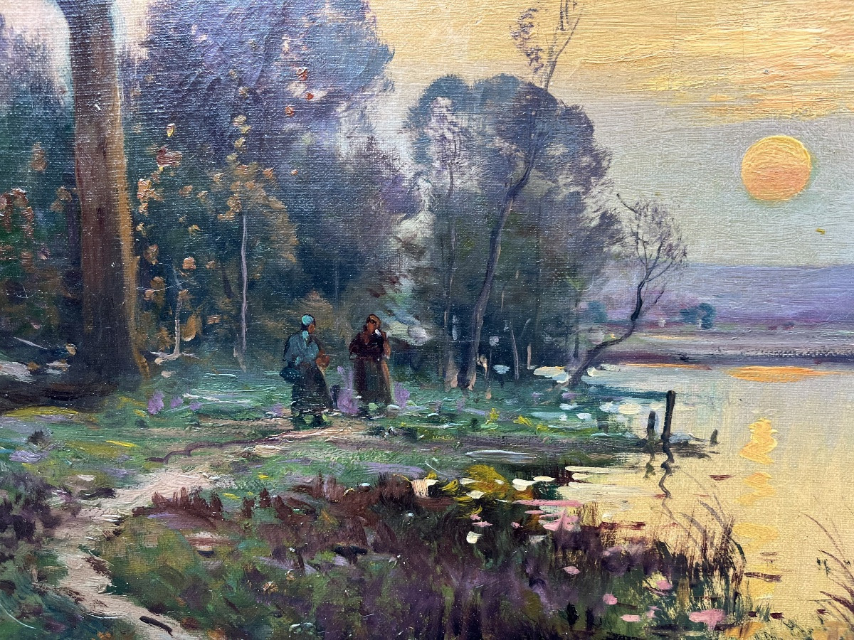 Sunset Landscapes By Dumoutier - Oil On Canvas-photo-6