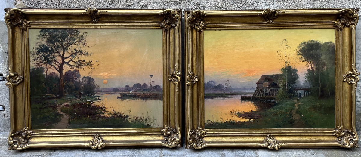 Sunset Landscapes By Dumoutier - Oil On Canvas