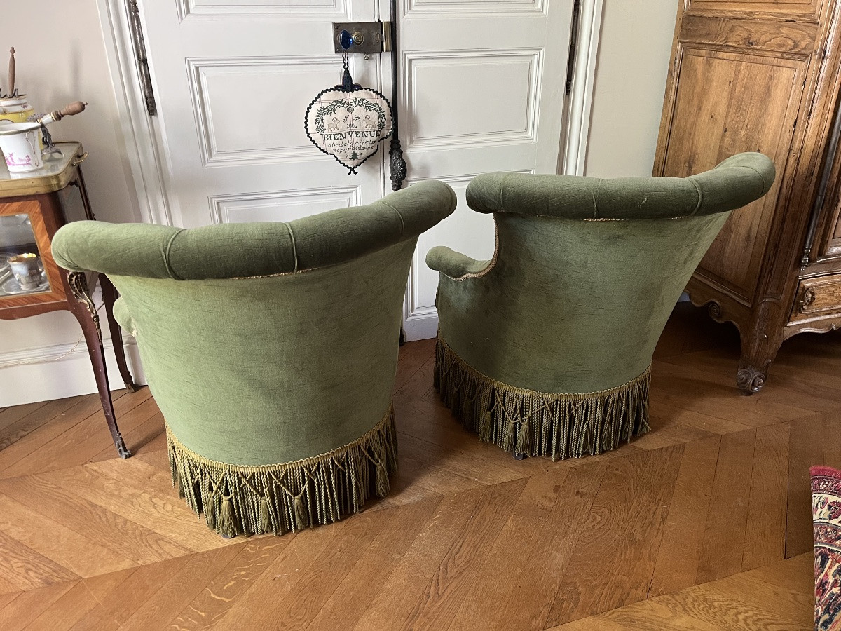Paire de chauffeuses en velour vert d’époque NIII-photo-3