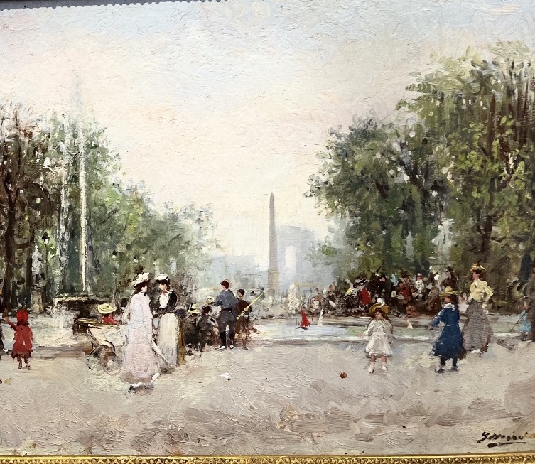 Animation Aux Champs élysées - Oil On Panel 19th Century-photo-3