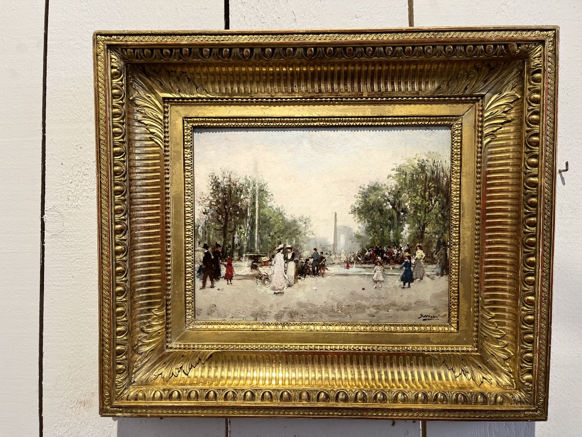 Animation Aux Champs élysées - Oil On Panel 19th Century-photo-5