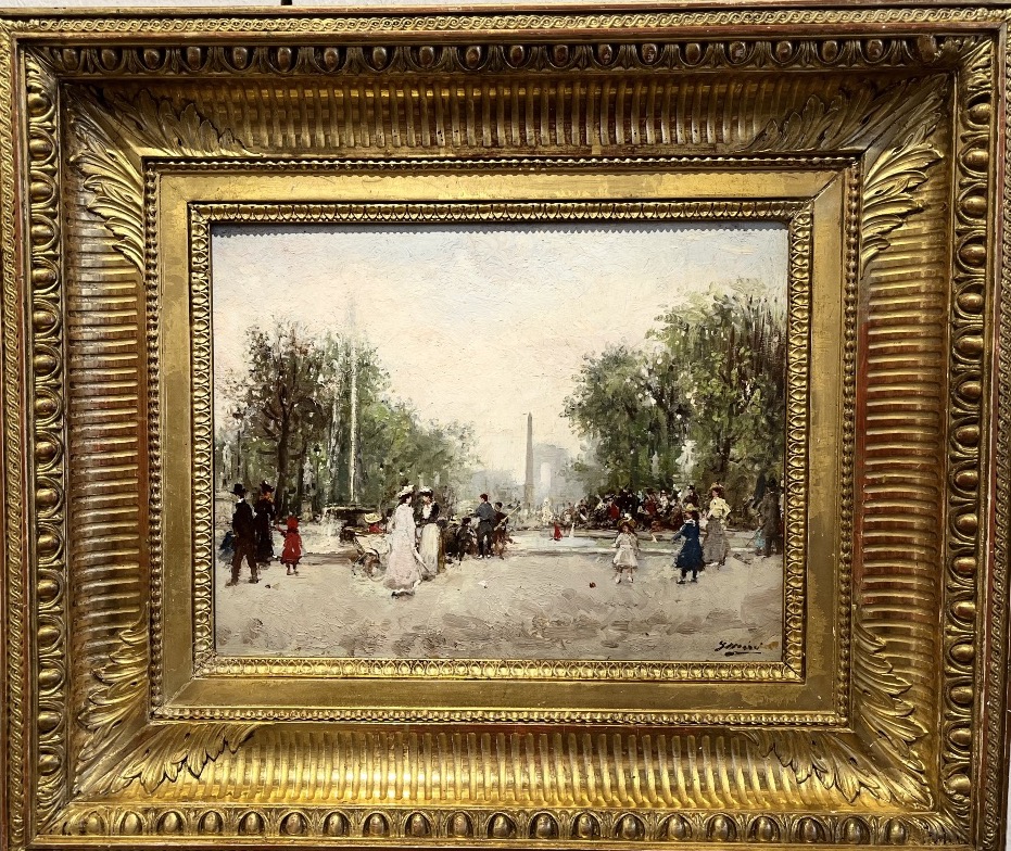 Animation Aux Champs élysées - Oil On Panel 19th Century