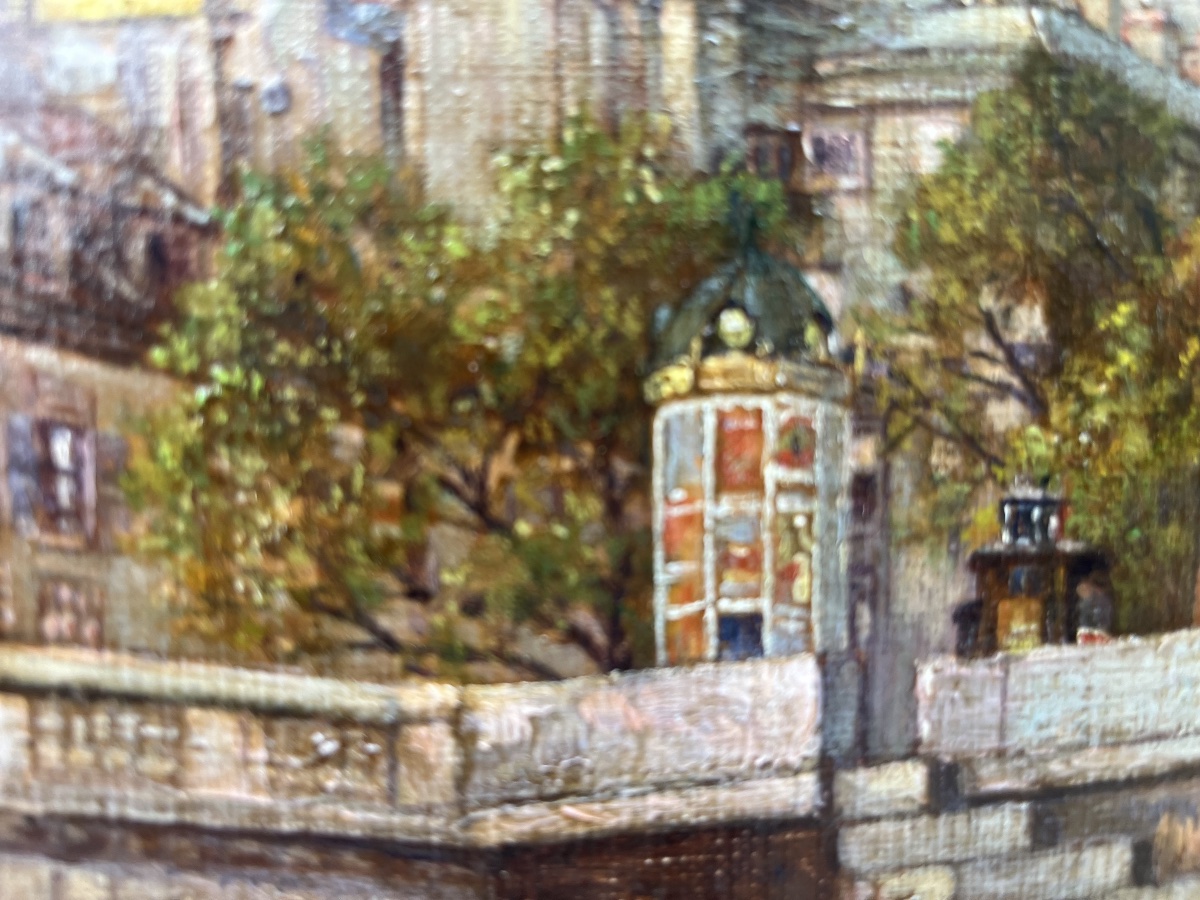 Pont de paris - huile toile époque 1900-photo-1