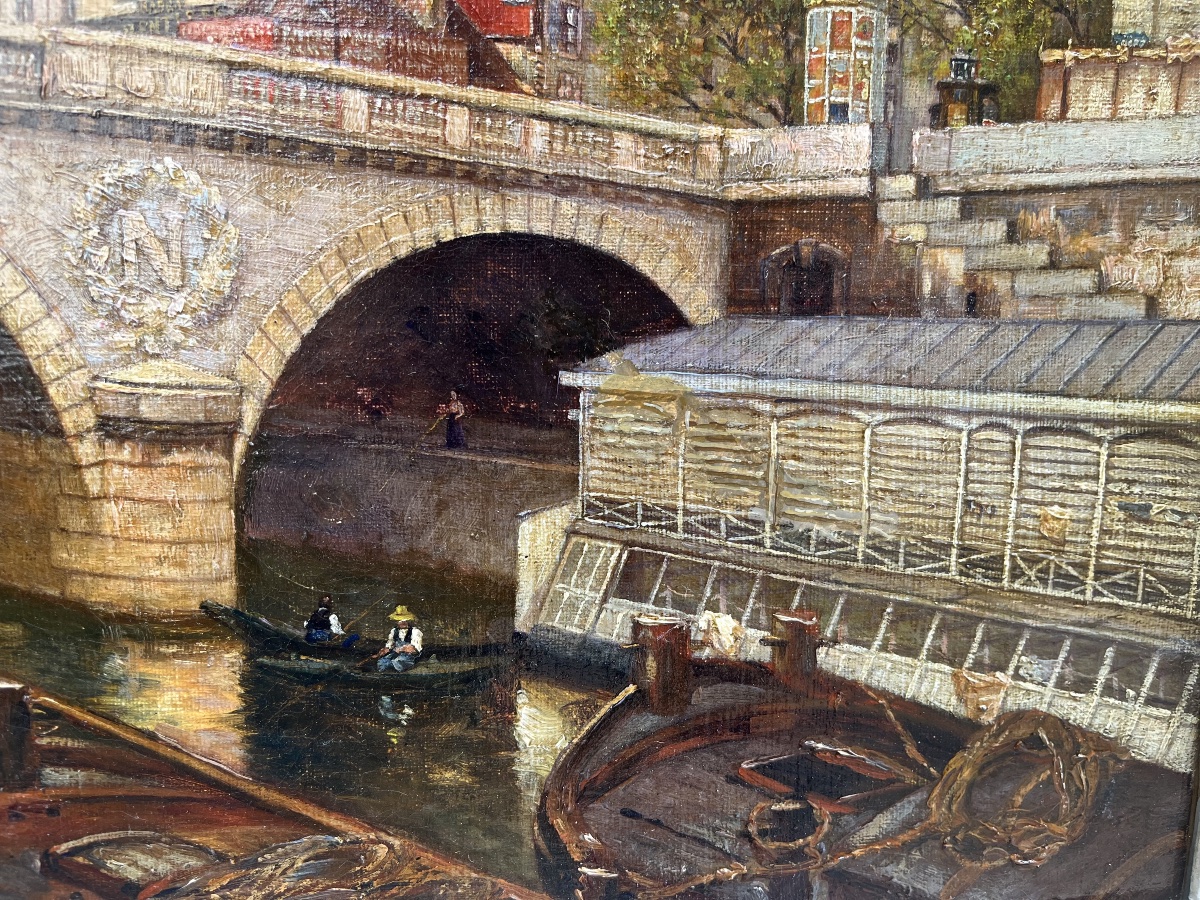 Pont de paris - huile toile époque 1900-photo-5