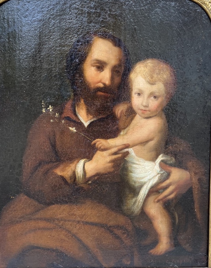Saint Joseph et l’enfant Jésus - huile sur toile XIXe-photo-3