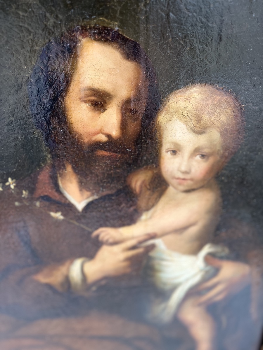 Saint Joseph et l’enfant Jésus - huile sur toile XIXe-photo-1