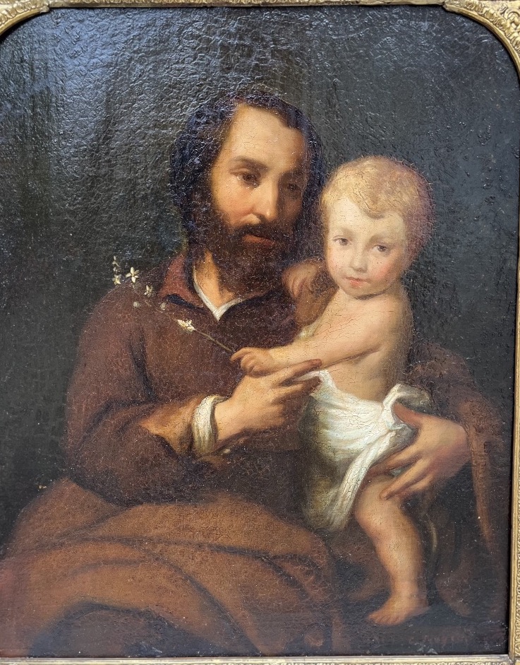 Saint Joseph et l’enfant Jésus - huile sur toile XIXe-photo-2