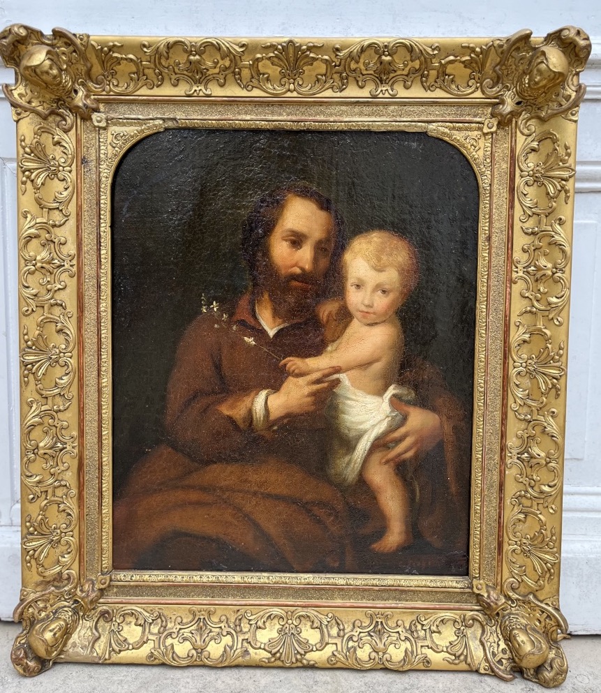 Saint Joseph et l’enfant Jésus - huile sur toile XIXe
