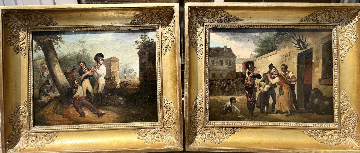 Pair Of 19th-century Oil Paintings On Canvas - A Scene Of War During The Empire 