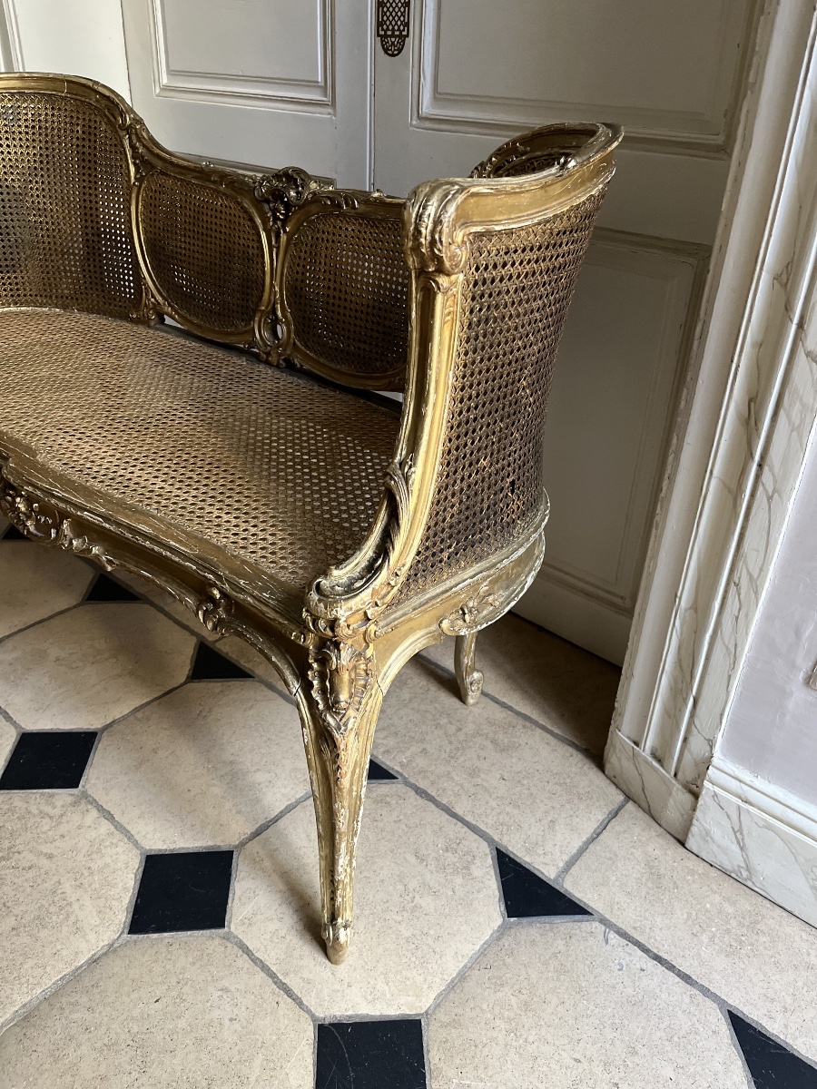 Niii Sofa In Gold-toned Wood With Double Caning-photo-3