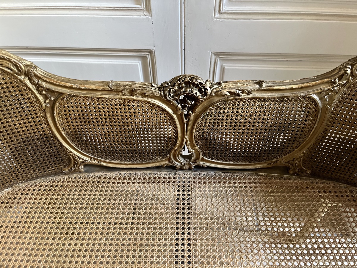 Niii Sofa In Gold-toned Wood With Double Caning-photo-4