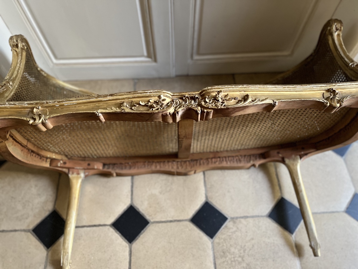 Niii Sofa In Gold-toned Wood With Double Caning-photo-1
