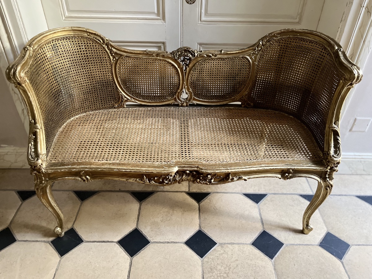 Niii Sofa In Gold-toned Wood With Double Caning-photo-4