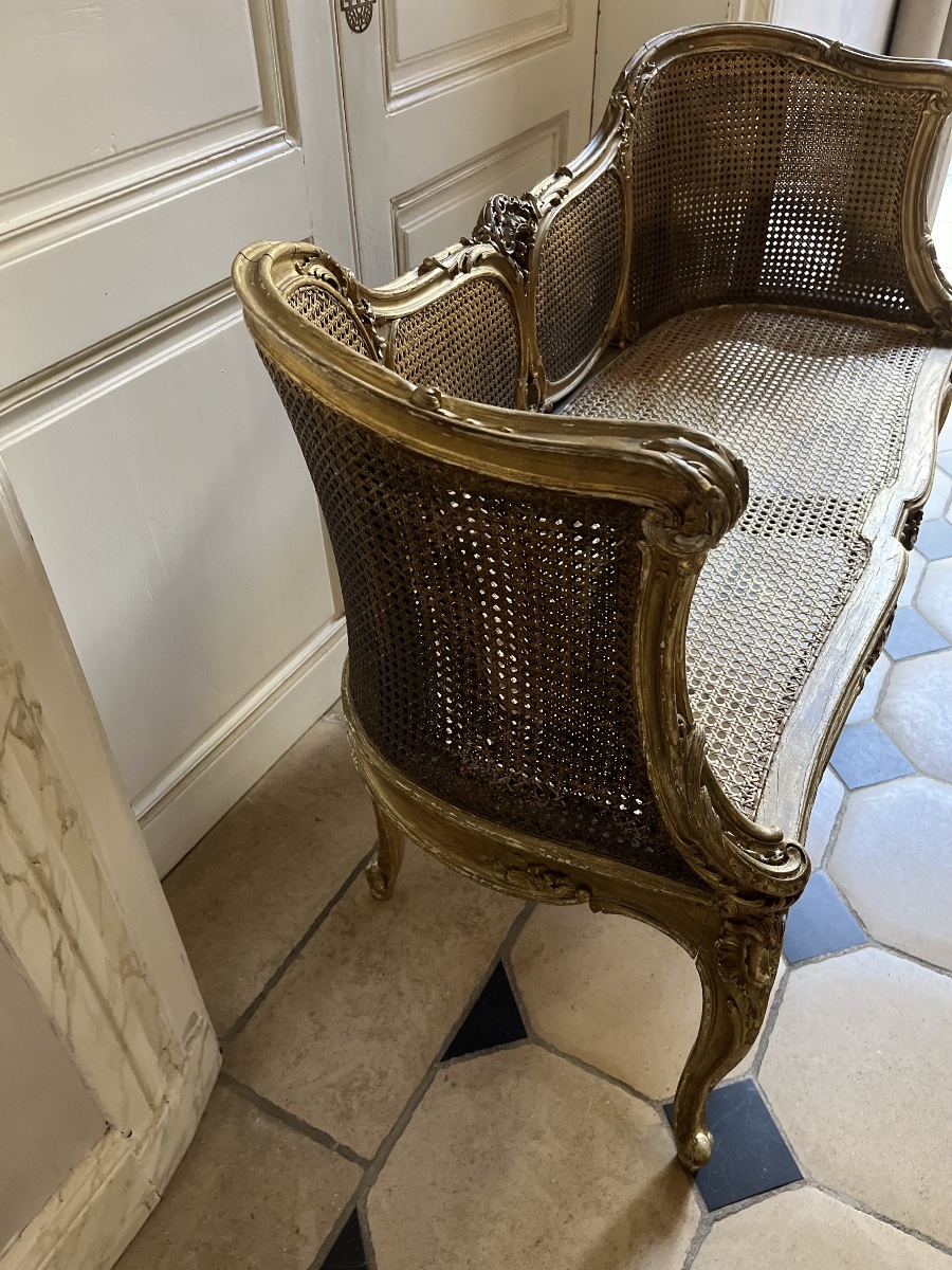 Niii Sofa In Gold-toned Wood With Double Caning-photo-6