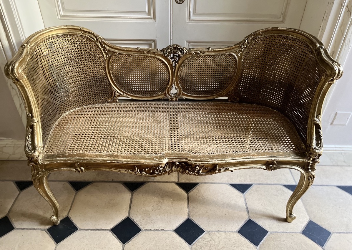 Niii Sofa In Gold-toned Wood With Double Caning