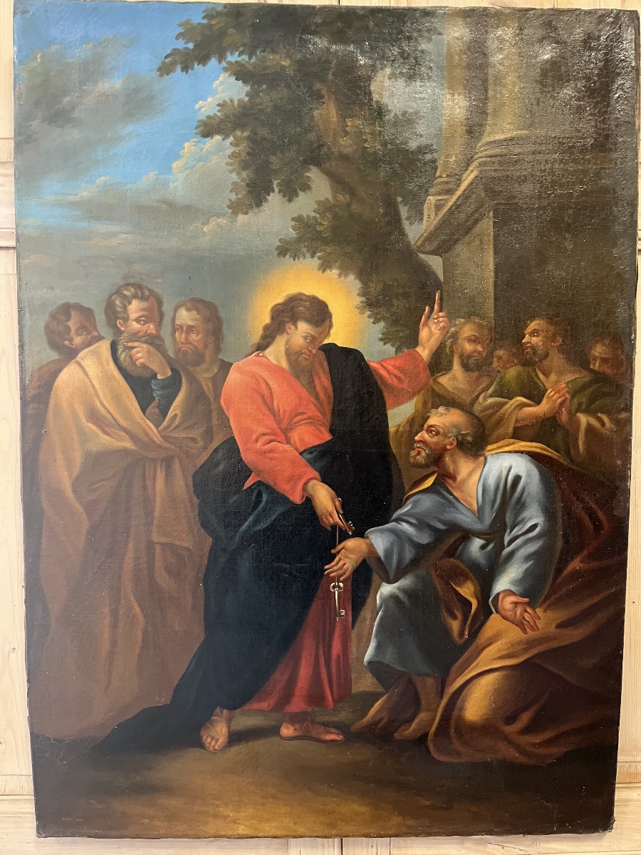Le Christ remettant les clés à St Pierre - huile sur toile -photo-3