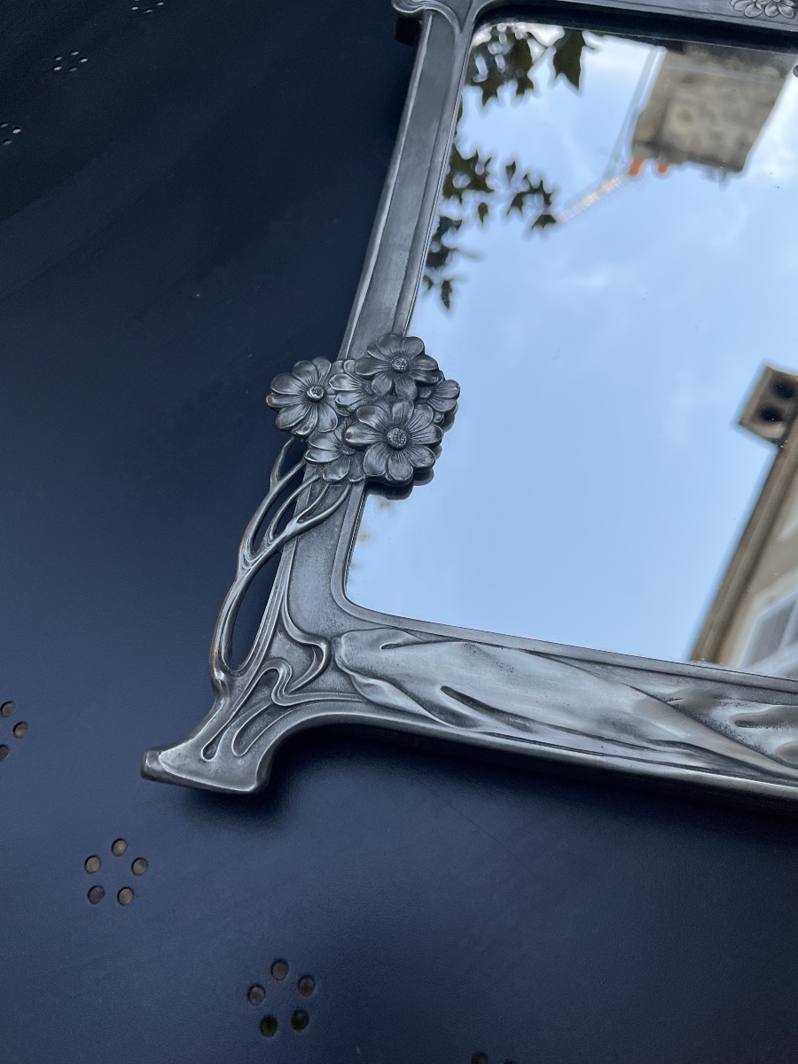 Miroir de table Art -Nouveau en étain -photo-3