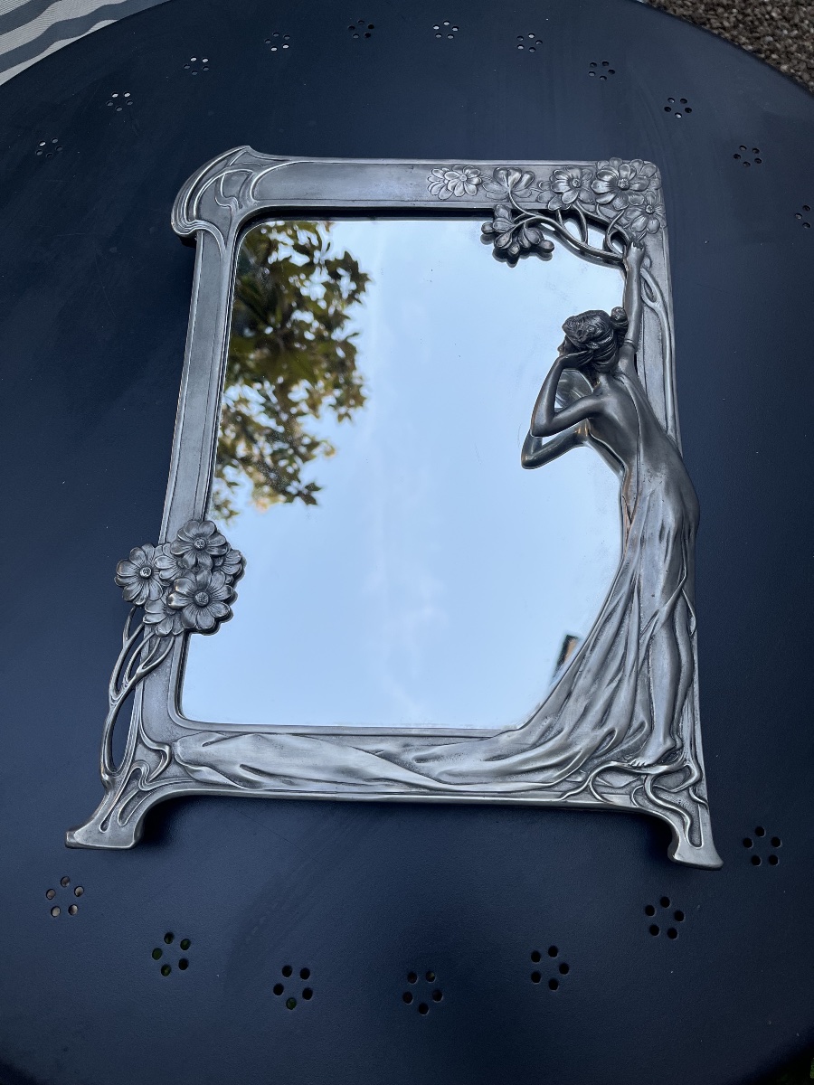 Miroir de table Art -Nouveau en étain -photo-1