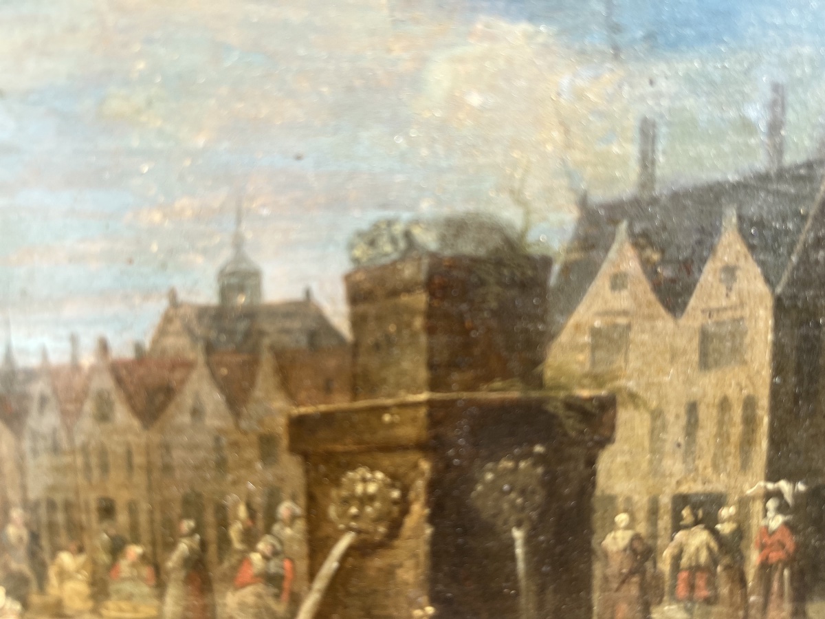 17th-century Flemish Village Scene - Oil On Panel -photo-2