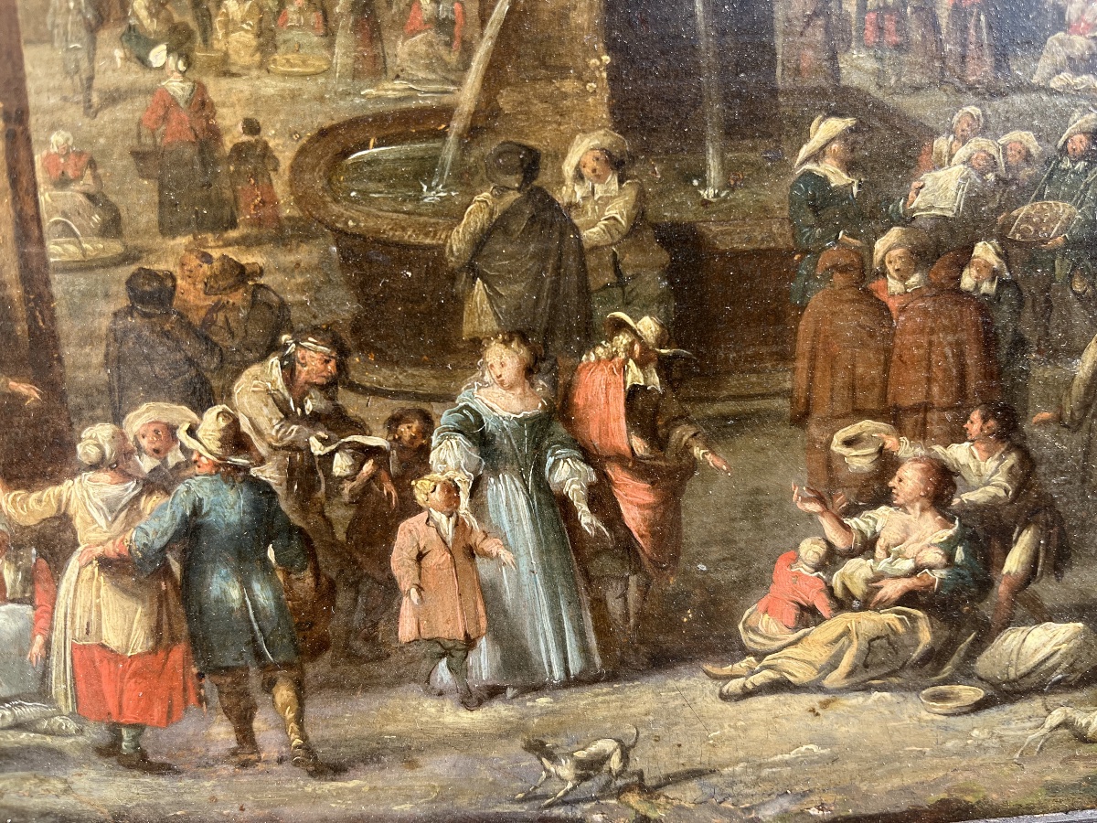 17th-century Flemish Village Scene - Oil On Panel -photo-3
