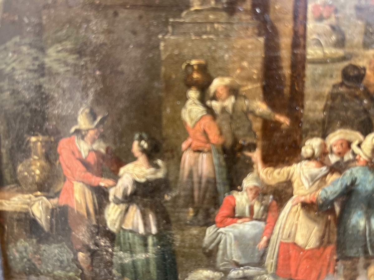 17th-century Flemish Village Scene - Oil On Panel -photo-4