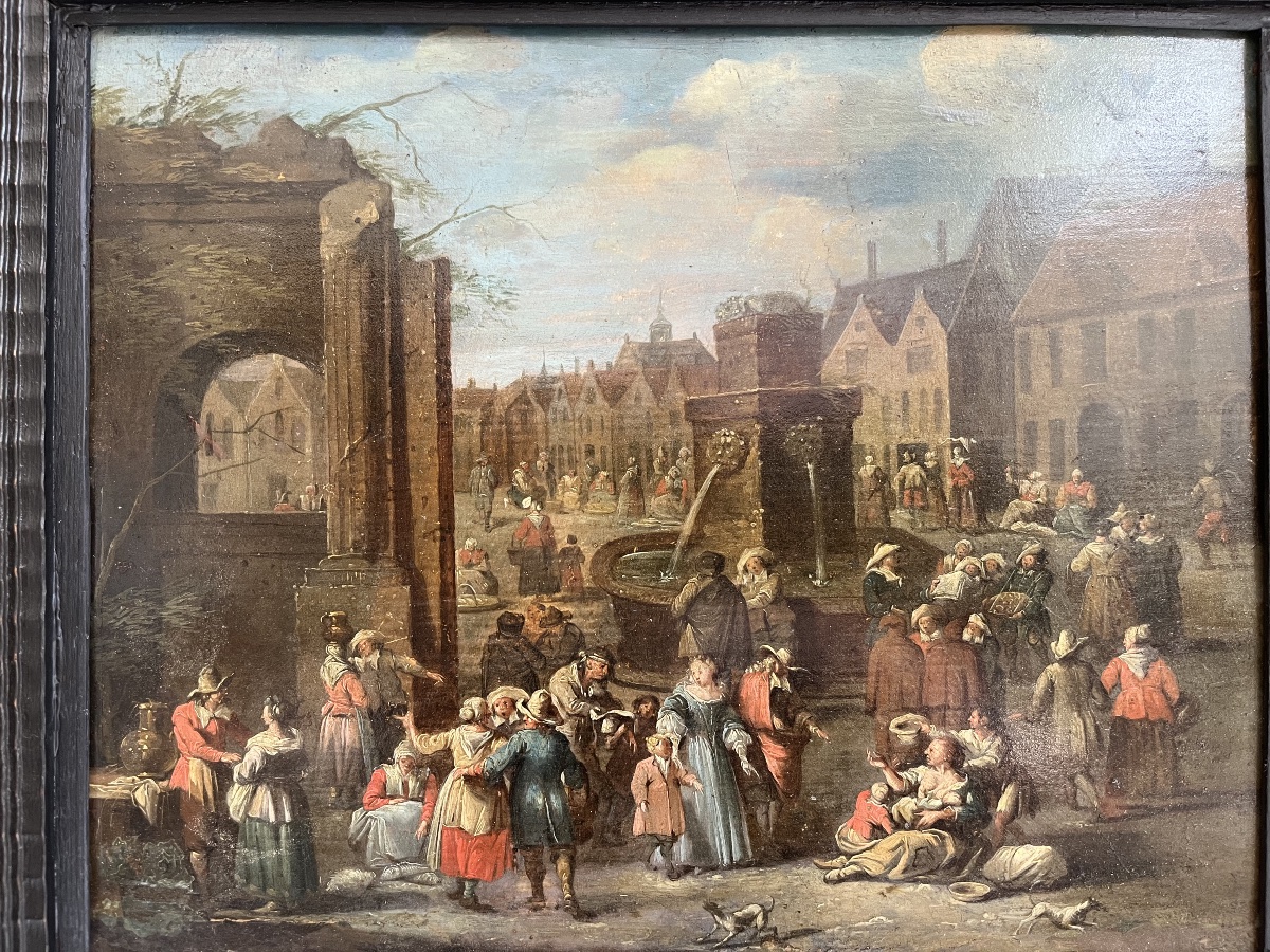 17th-century Flemish Village Scene - Oil On Panel -photo-6