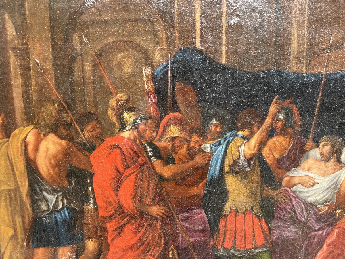 Huile sur toile XVIIe - La mort de germanicus entourage de Poussin-photo-2