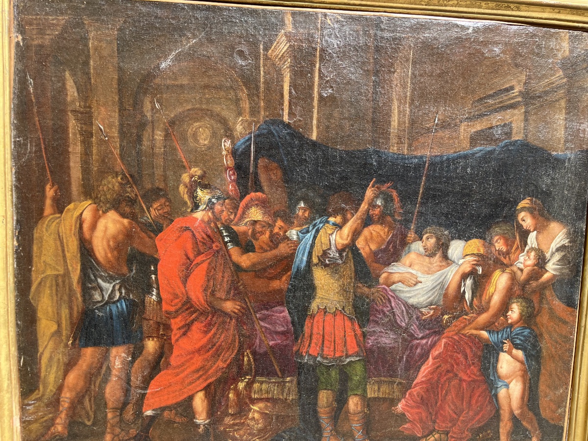 Huile sur toile XVIIe - La mort de germanicus entourage de Poussin-photo-5