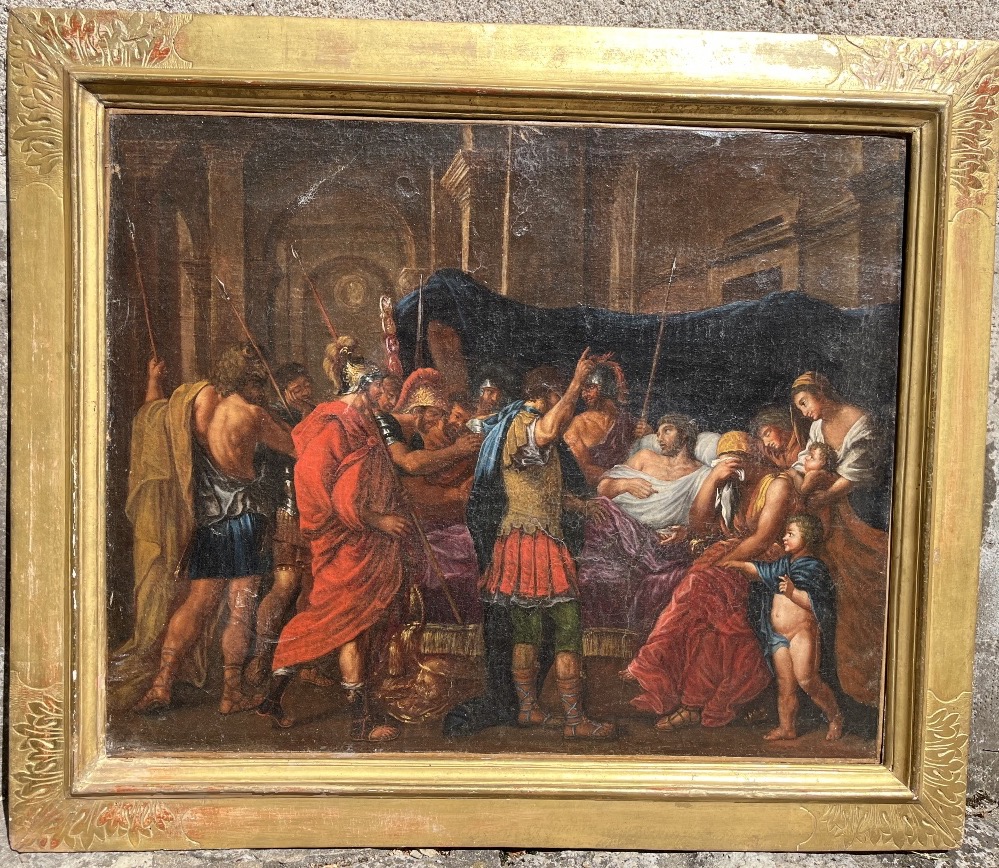Huile sur toile XVIIe - La mort de germanicus entourage de Poussin