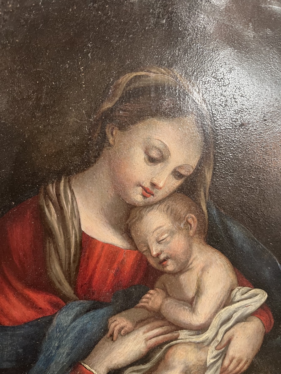 Madonna And Child—oil On Copper, 17th Century-photo-2