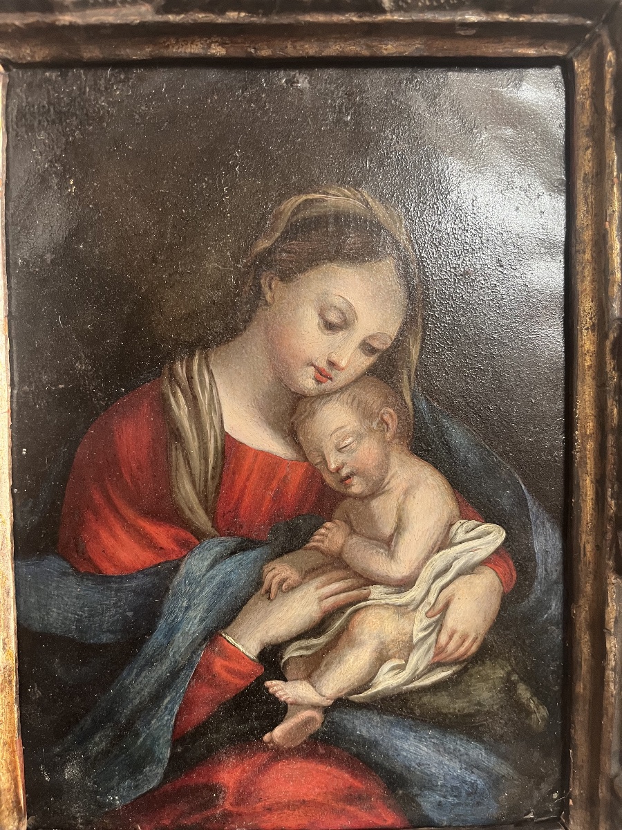 Madonna And Child—oil On Copper, 17th Century-photo-3