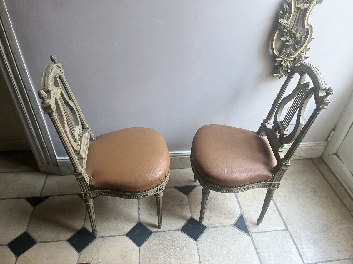 Paire de chaises à la  Lyre de style Louis XVI -photo-4