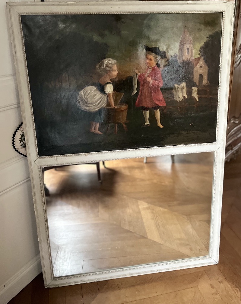 Trumeau laqué gris style Louis XVI 