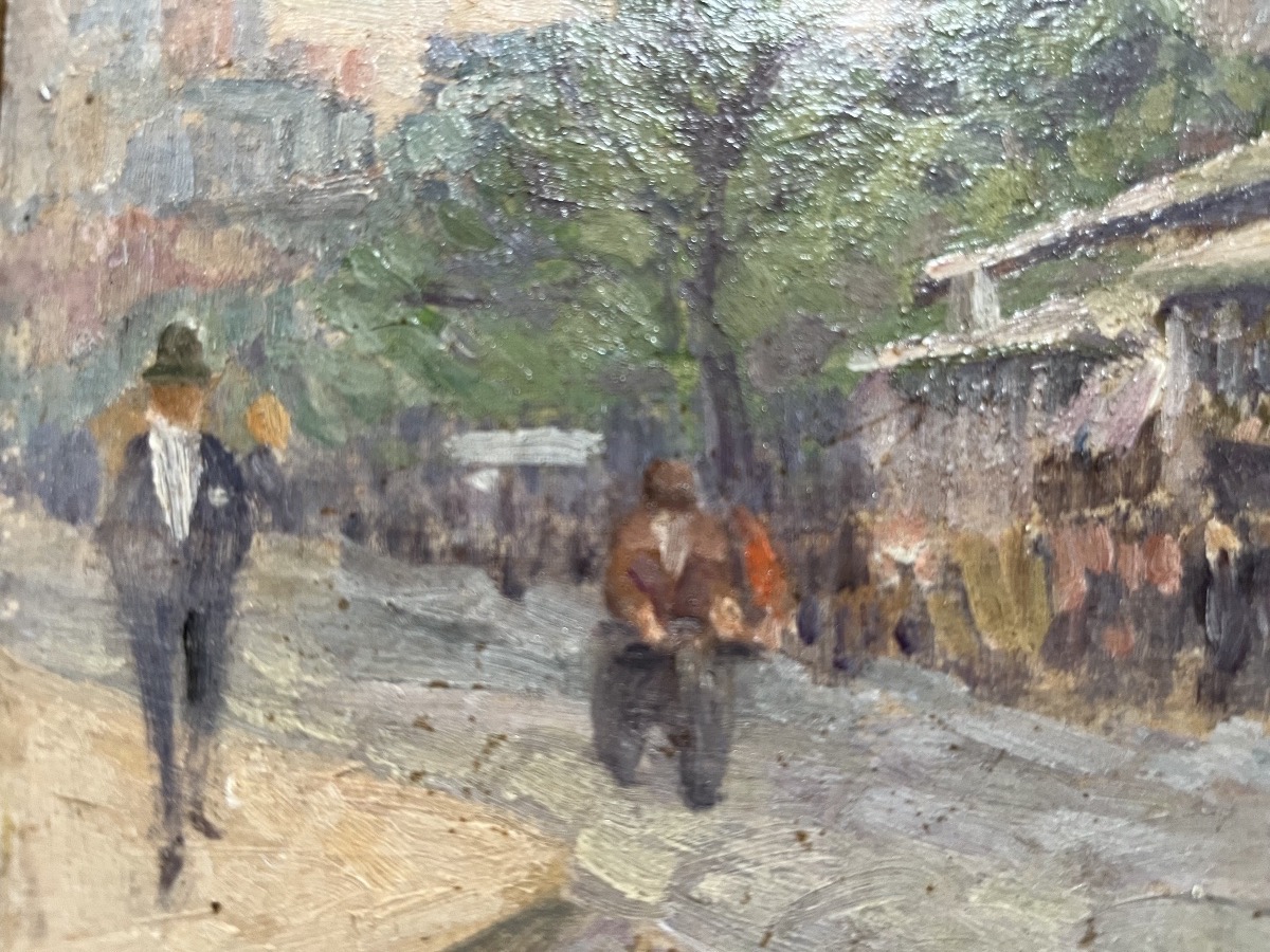 Oil On Panel—parisian Street Scene -photo-2
