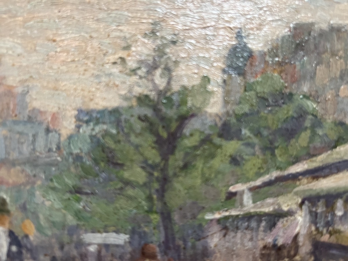 Oil On Panel—parisian Street Scene -photo-2