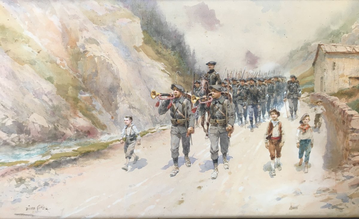 Aquarelle : Chasseurs Alpin S - Pierre Comba-photo-3