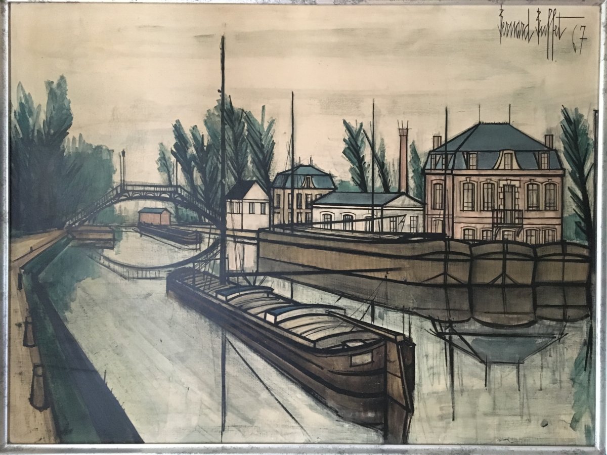 Estampe  "Canal de Saint Quentin" d'après Bernard Buffet