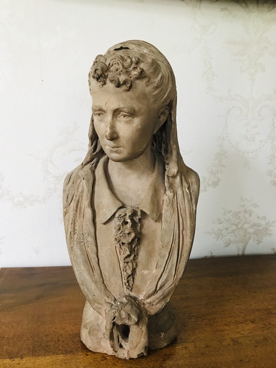 Buste De Femme En Terre Cuite - XIXème - sculptures terre cuite