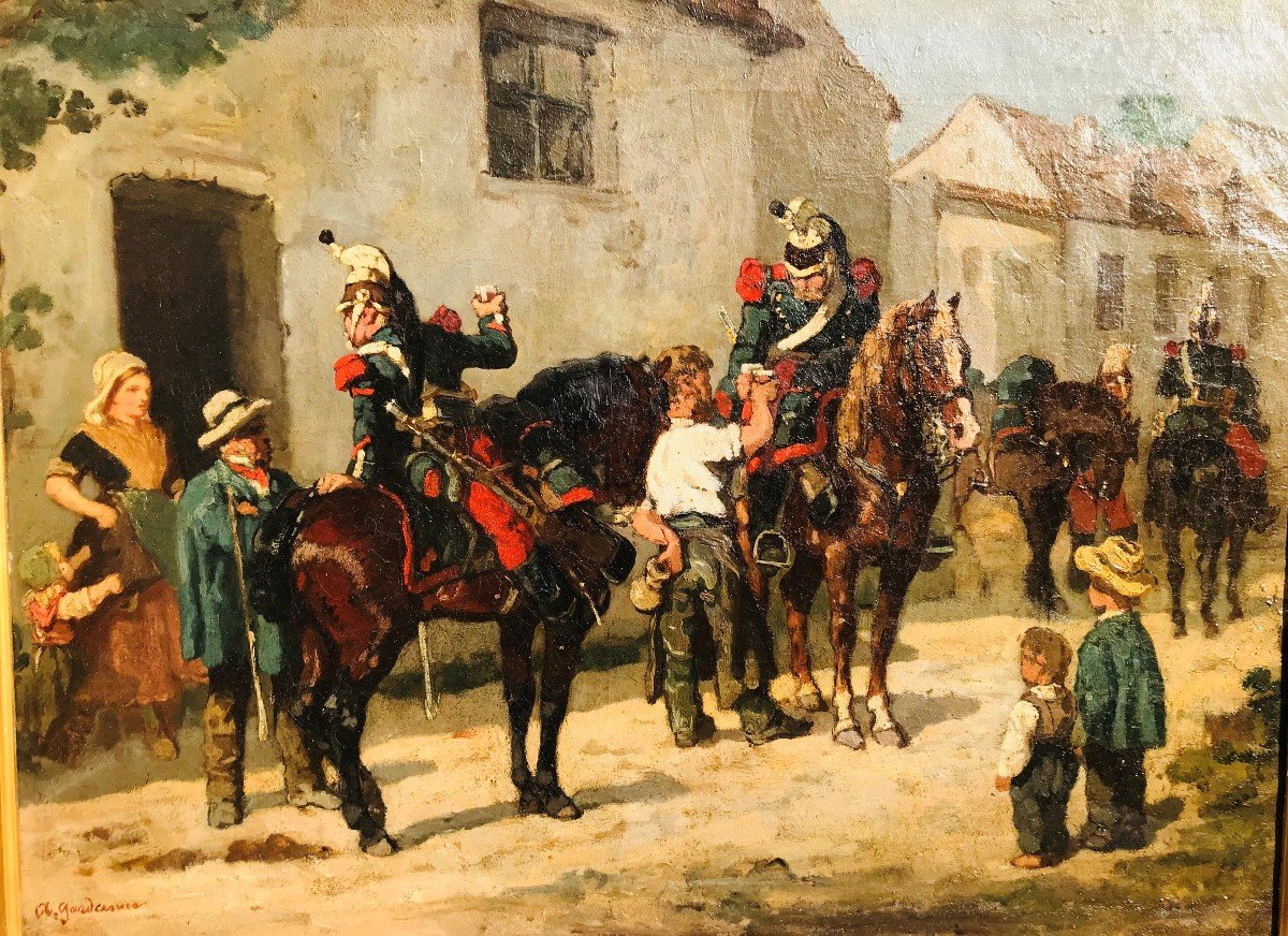 Dragons Halt In A Village - Auguste Gardanne.