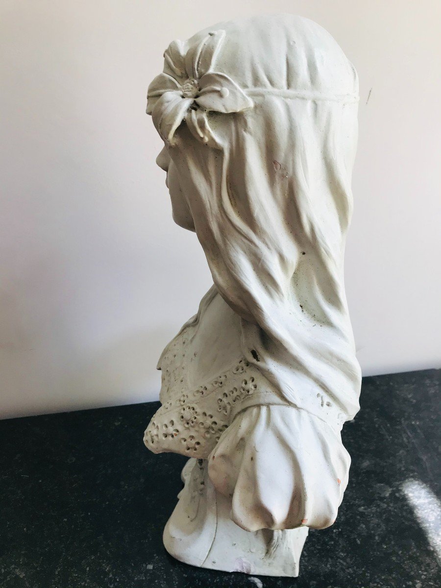 Buste En Terre Cuite Peint - Art Nouveau -Georges Coudray-photo-3