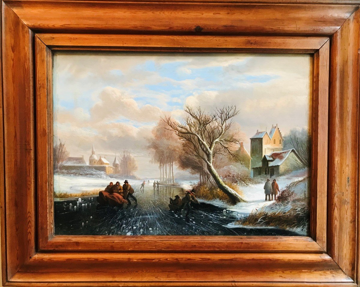 Paysage d'Hiver Avec Des Patineurs - XIXème-photo-2